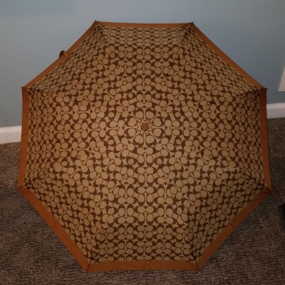 New Coach Signature Brown/Khaki Auto Umbrella - Picture 1 of 8